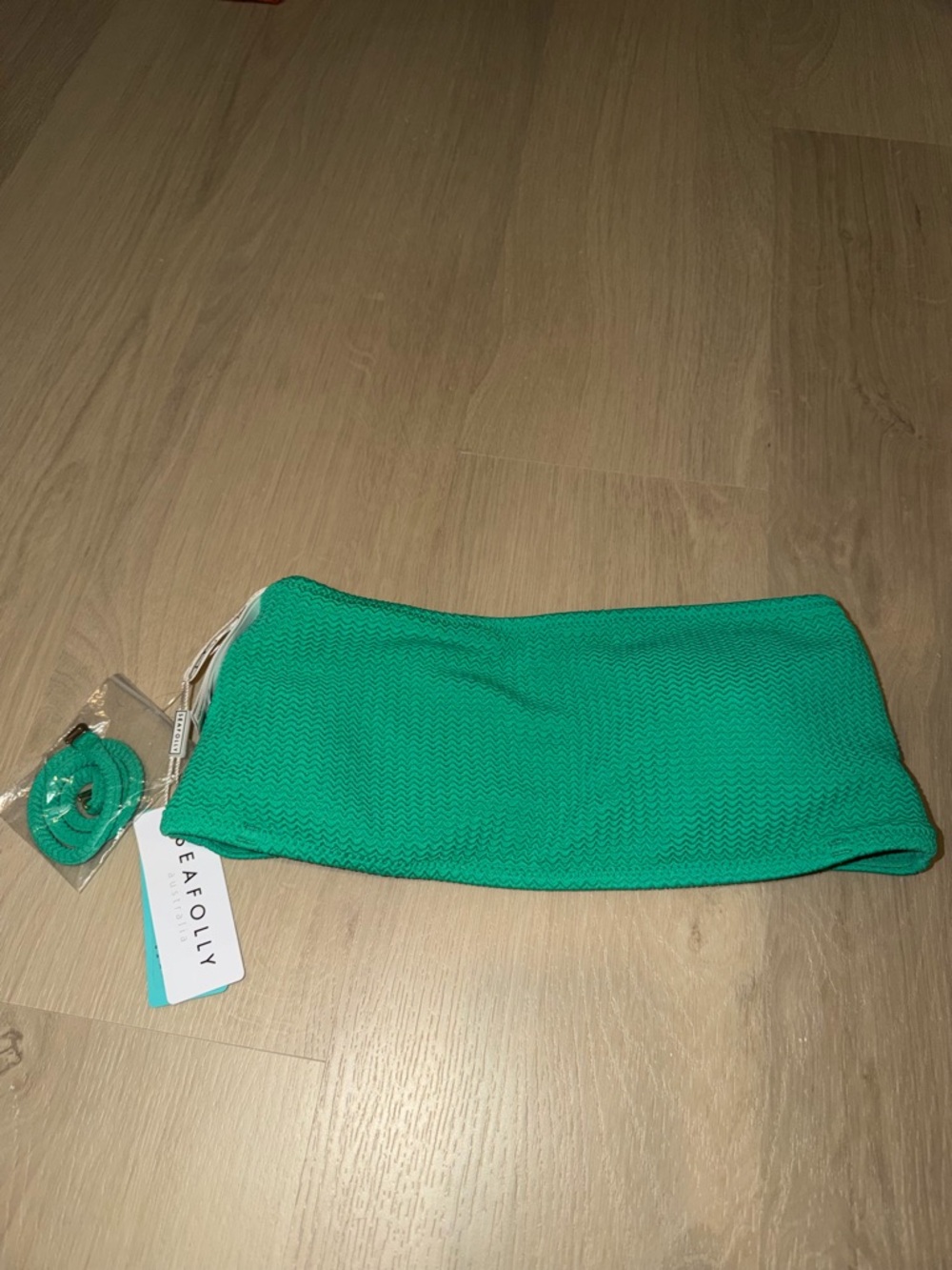 Seafolly Teal Textured Bandeau Swim Top with Matching Strap